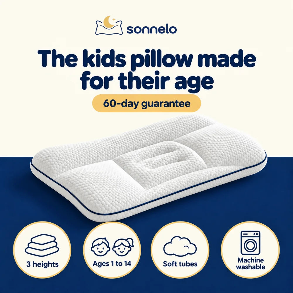 Sonnelo kids pillow: 3 heights for ages 1 to 14, 60-day guarantee