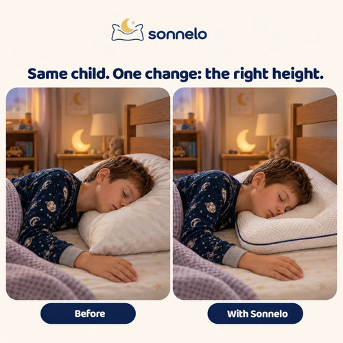 Same child on an adult pillow and on Sonnelo: the right height